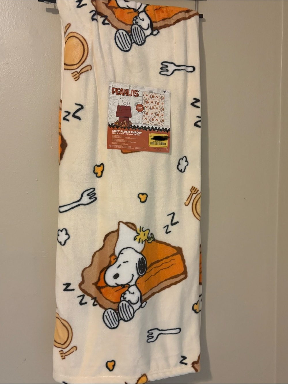 Peanuts Snoopy Pumpkin Pie Thanksgiving Soft Plush Throw Blanket NWT 50x70